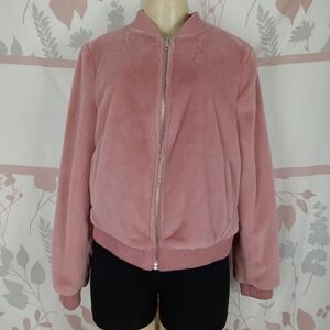 Forever21 Pink fur bomber jacket size Large